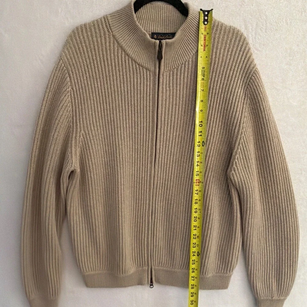 Brooks Brothers Mens Supima Cotton Full Zip Ribbed Cardigan Sweater‎ Beige L